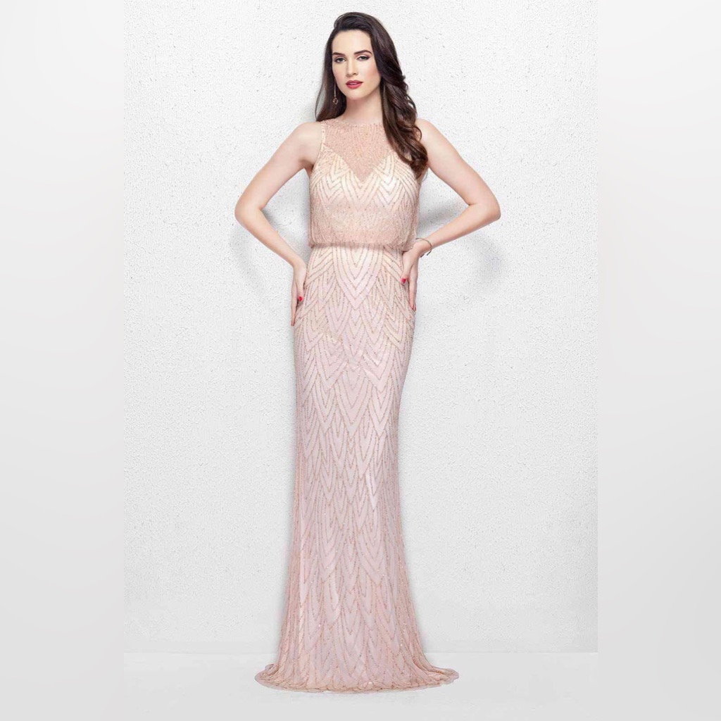 Primavera Couture Formal Dress Size 12 Champagne Color